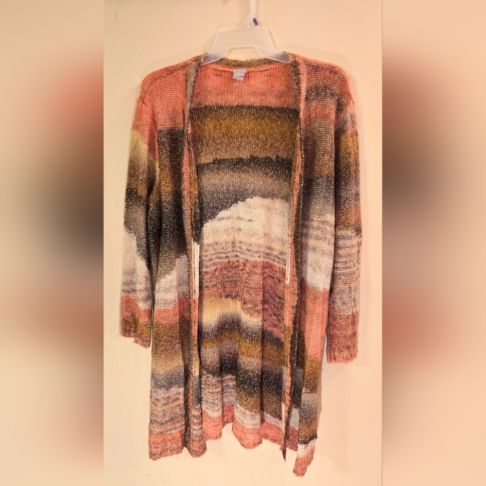 Chicos Space-dyed Longline Open Front Cardigan Sweater - Wool Blend - Size 4 XXL